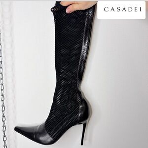 Casadei Black Textured Heeled Boots